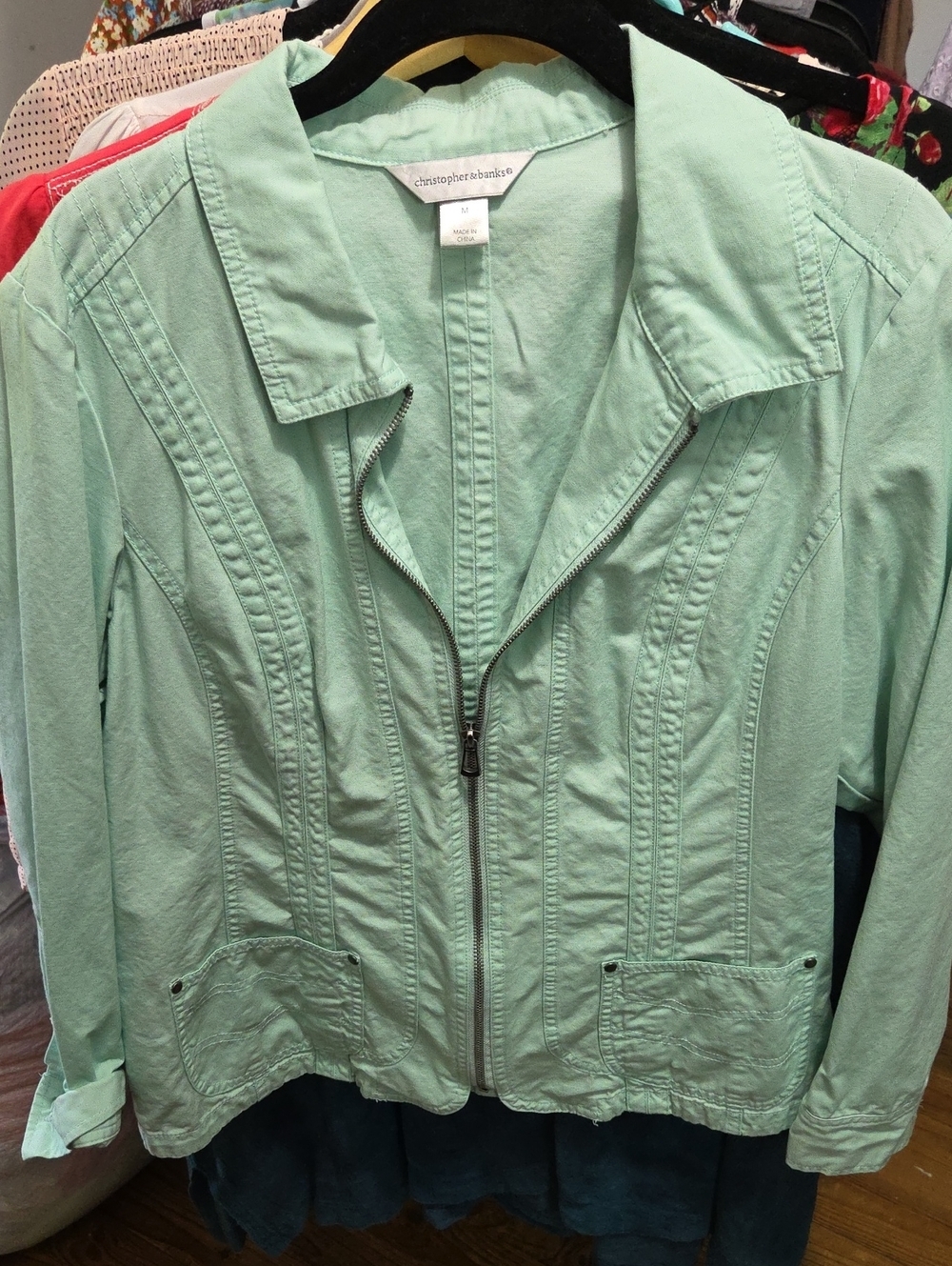 Christopher & Banks Mint Green Zip-Front Casual Jacket